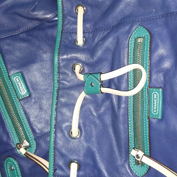 COACH BUCKET TOTE WITH MATCHING MINI PURSE RARE SET BLUE AND GREEN - Picture 3 of 4